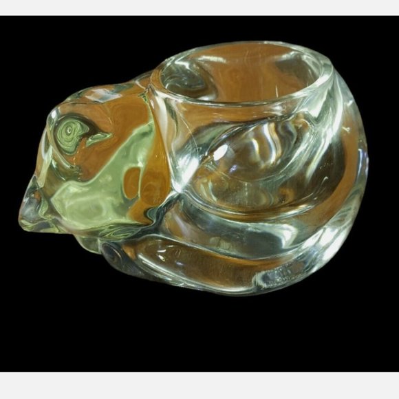 Vintage AVON SLEEPING CAT Clear Glass Votive Tealight Candle Holder 1980 4.5x2.5 - Picture 2 of 10
